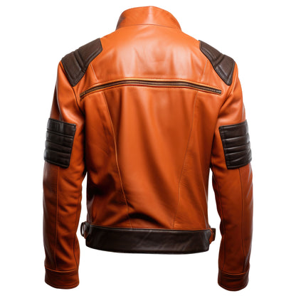 Mens Biker Leather Jacket Motorcycle Coat Side Pockets Zipper Stand Collar Genuine Leather Jackets