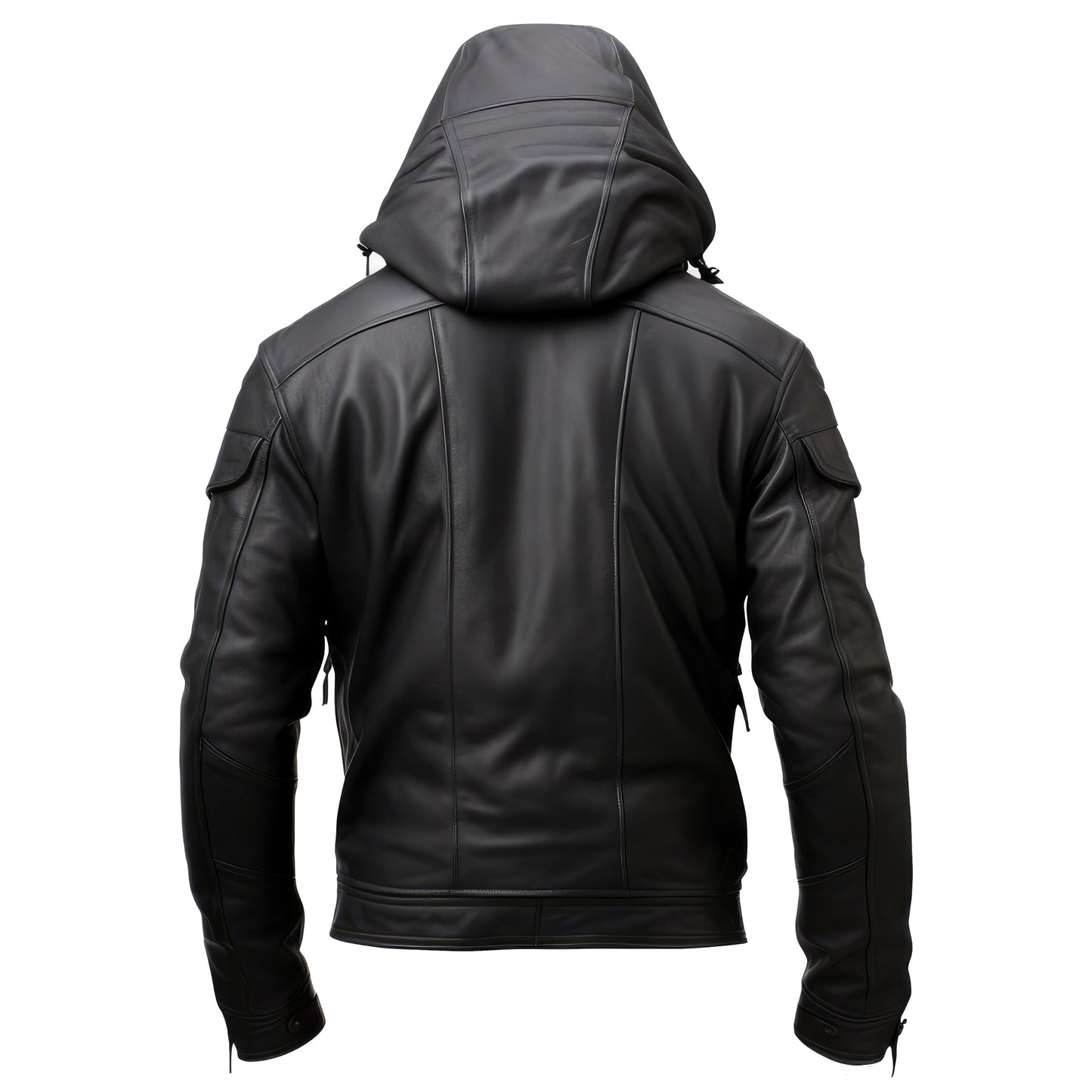 Mens Hooded Leather Jacket Motorcycle Biker Zipper Quilted Moto Genuine Leather Jackets