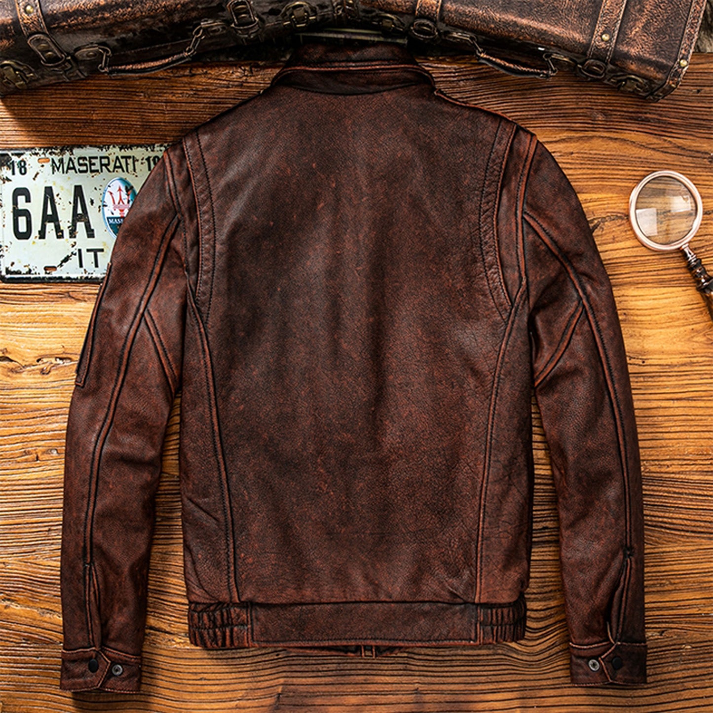 Vintage Red Brown Pilot Leather Jacket Military Natural Cowhide Aviation Genuine Leather Coat For Men