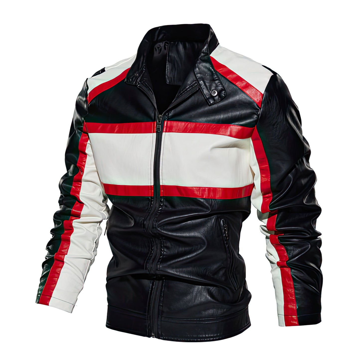 Men's Motorcycle Leather Street Cool Motorcycle Leather Collar Color Matching Classic Zipper Leather Jacket Genuine Leather Jackets