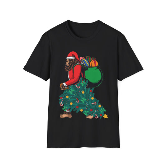 Bigfoot Santa Christmas Tree Lights Gifts Funny Xmas Sasquatch T-Shirt For Men Women T-Shirt