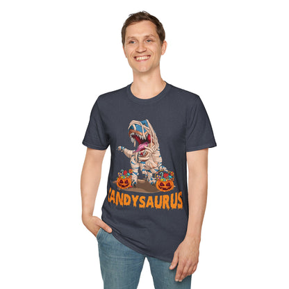 Funny Candysaurus Dinosaur Pumpkin Candy Halloween Zombie T-rex T-Shirt Men Women Kids