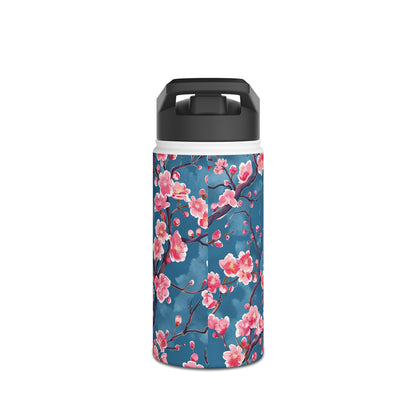 Sakura Blossoms Vibrant Colored Pattern Stainless Steel Water Bottle with Twist-on Lid and Double-Wall Vacuum Insulation