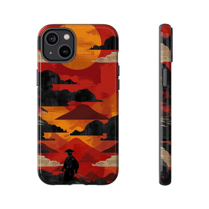 Samurai Sunset Vibrant Pattern iPhone 13 14 15 16 Pro Max Plus Case Wireless Charging Compatible Tough Cases Protection, Magnetic Phone Case for iPhone Classic Series