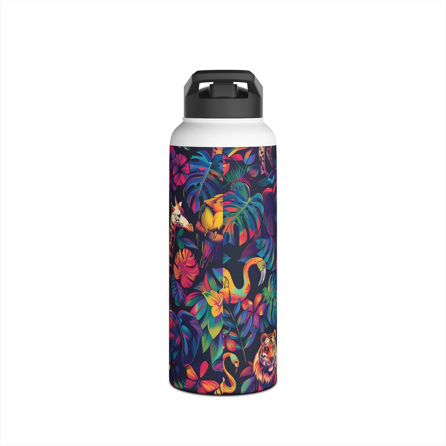 Animal Collage Vibrant Pattern Stainless Steel Water Bottle with Twist-on Lid and Double-Wall Vacuum Insulation