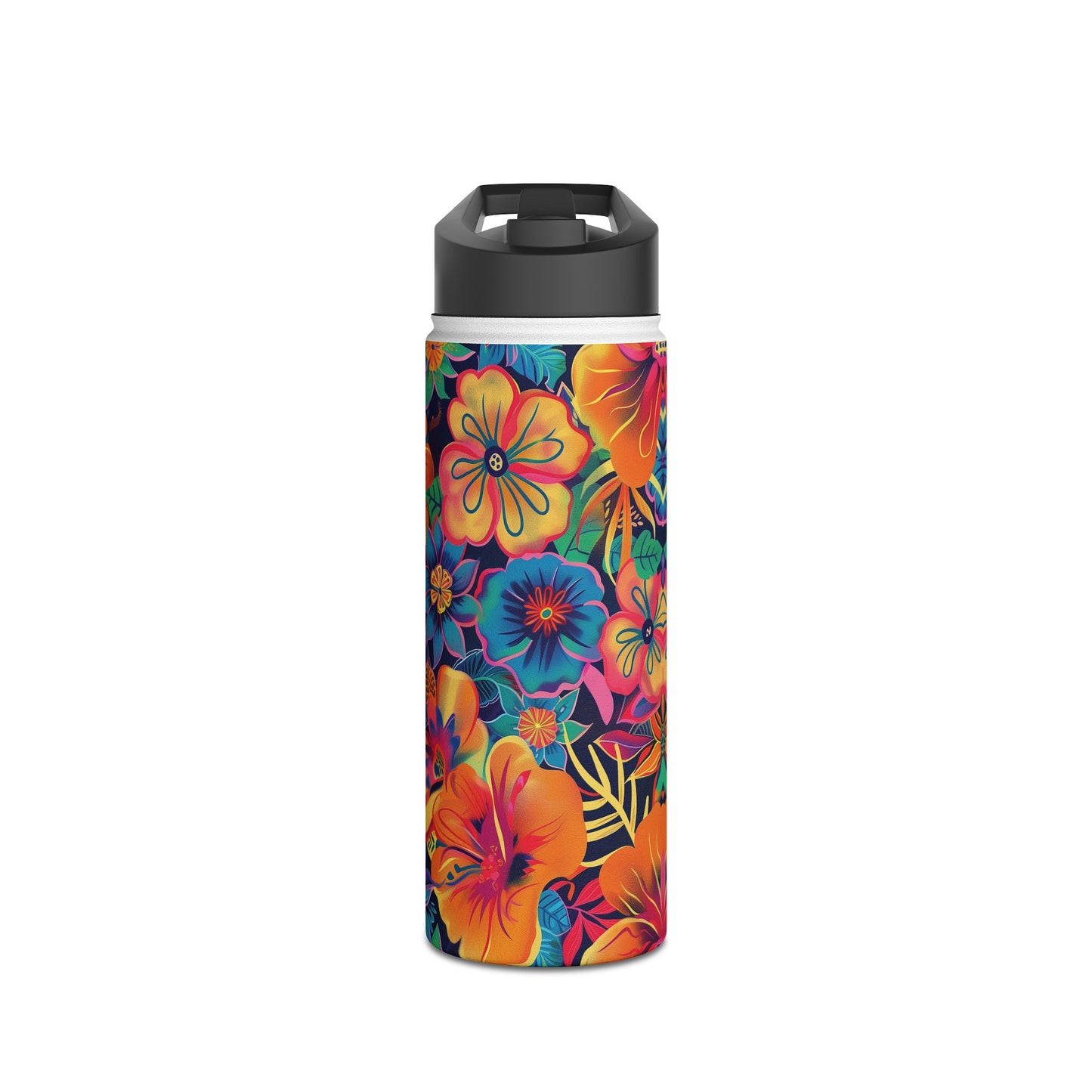 Floral Fiesta Vibrant Pattern Stainless Steel Water Bottle with Twist-on Lid and Double-Wall Vacuum Insulation