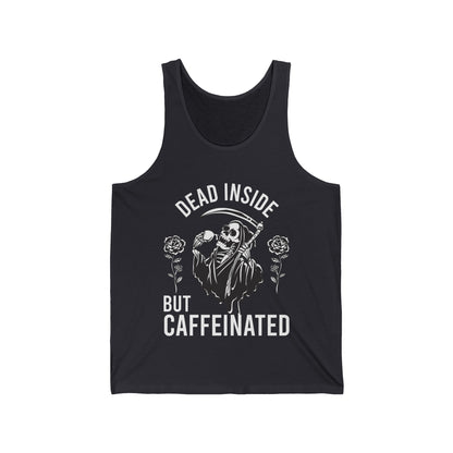 Funny Dead Inside But Caffeinated Skeleton Coffee Lover Drink Morning Tank Tops For Men Women