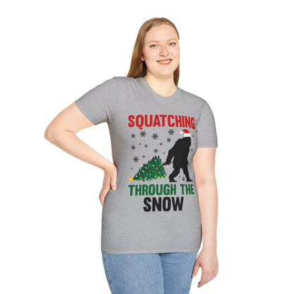 Squatching Through The Snow Funny Bigfoot Christmas Sasquatch T-Shirt