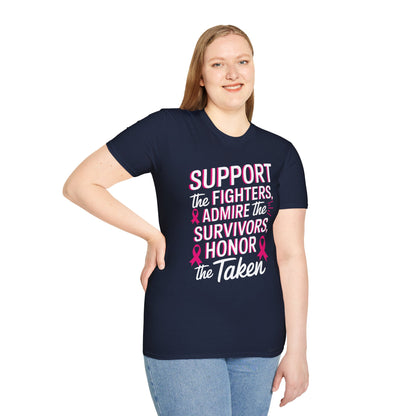 Breast Cancer Awareness Support Fighters Admire Survivors T-Shirt For Men Women