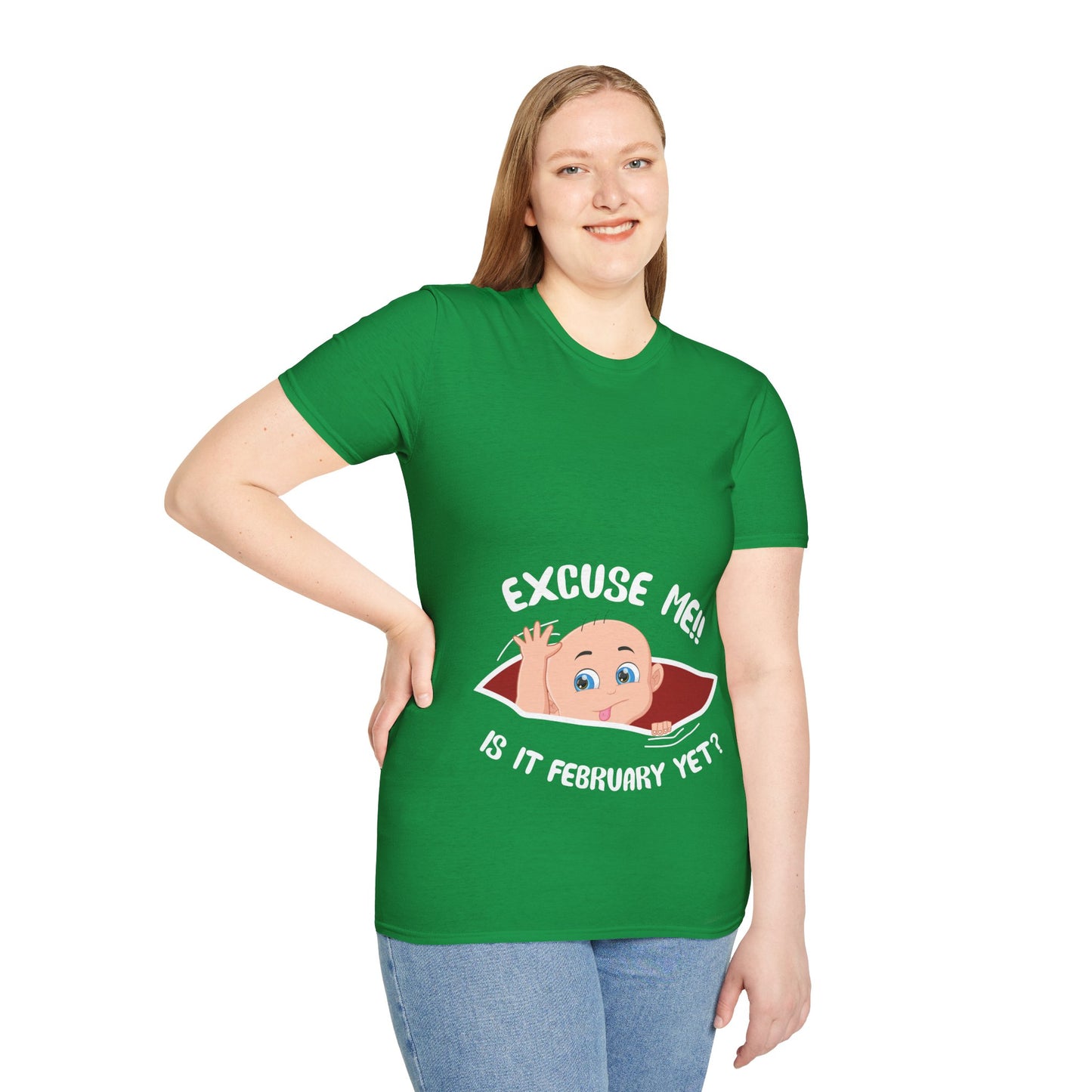 Personalized Month Womens Excuse Me Is It February Yet Cute Baby Girl Funny Pregnancy T-Shirt