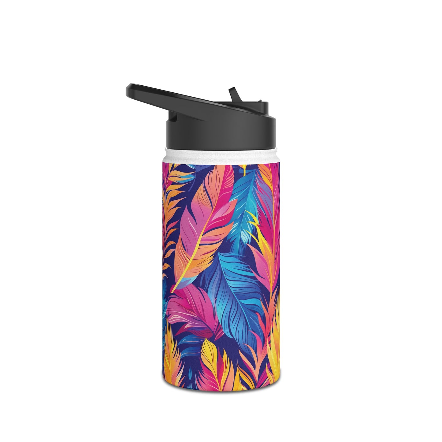 Colorful Feathers Pattern Stainless Steel Water Bottle with Twist-on Lid and Double-Wall Vacuum Insulation