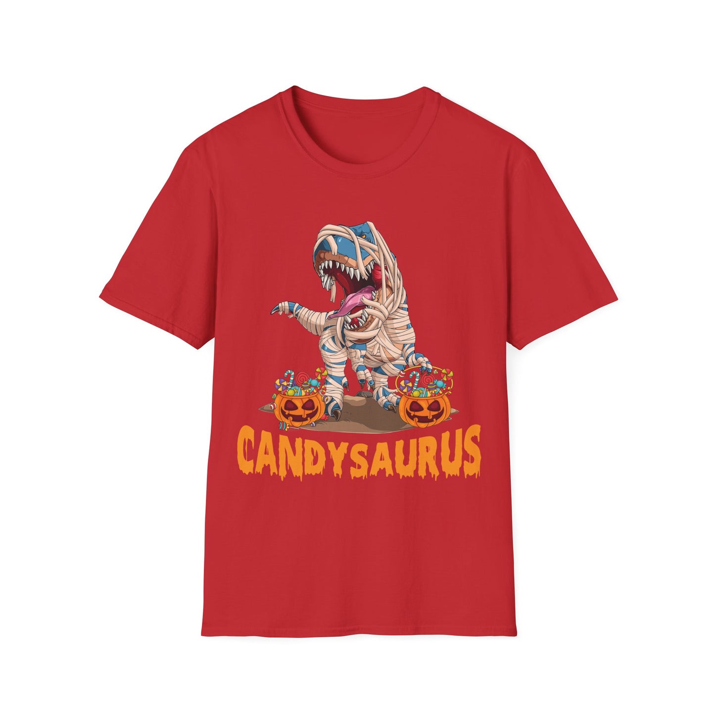 Funny Candysaurus Dinosaur Pumpkin Candy Halloween Zombie T-rex T-Shirt Men Women Kids