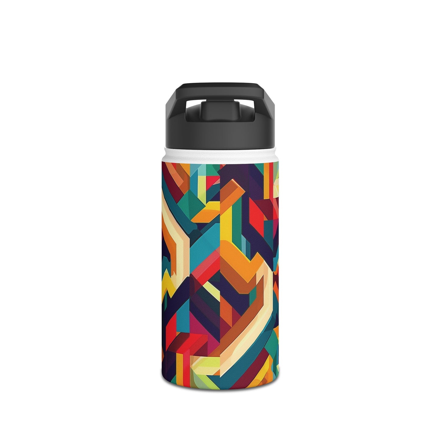 Geometric Illusion Pattern Stainless Steel Water Bottle with Twist-on Lid and Double-Wall Vacuum Insulation