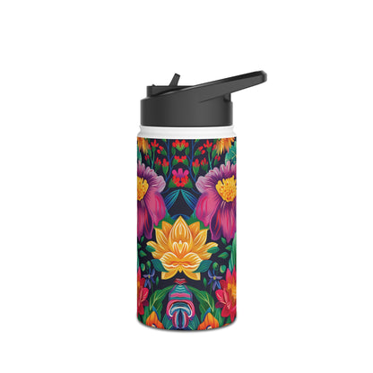 Floral Fiesta Pattern Stainless Steel Water Bottle with Twist-on Lid and Double-Wall Vacuum Insulation