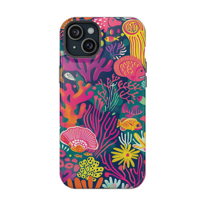 Underwater World Vibrant Pattern iPhone 13 14 15 Pro Max Plus Case Compatible with MagSafe Tough Cases Protection, Magnetic Phone Case for iPhone  Classic Series