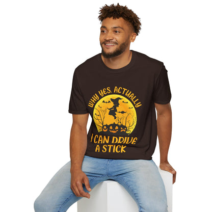 Funny Why Yes Actually I Can Drive A Stick Witch Halloween Party T-Shirt Girls Women