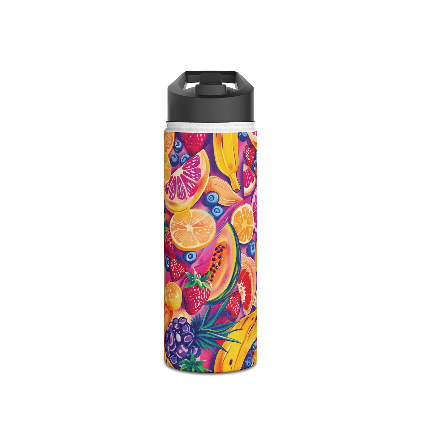 Food Paradise Pattern Stainless Steel Water Bottle with Twist-on Lid and Double-Wall Vacuum Insulation