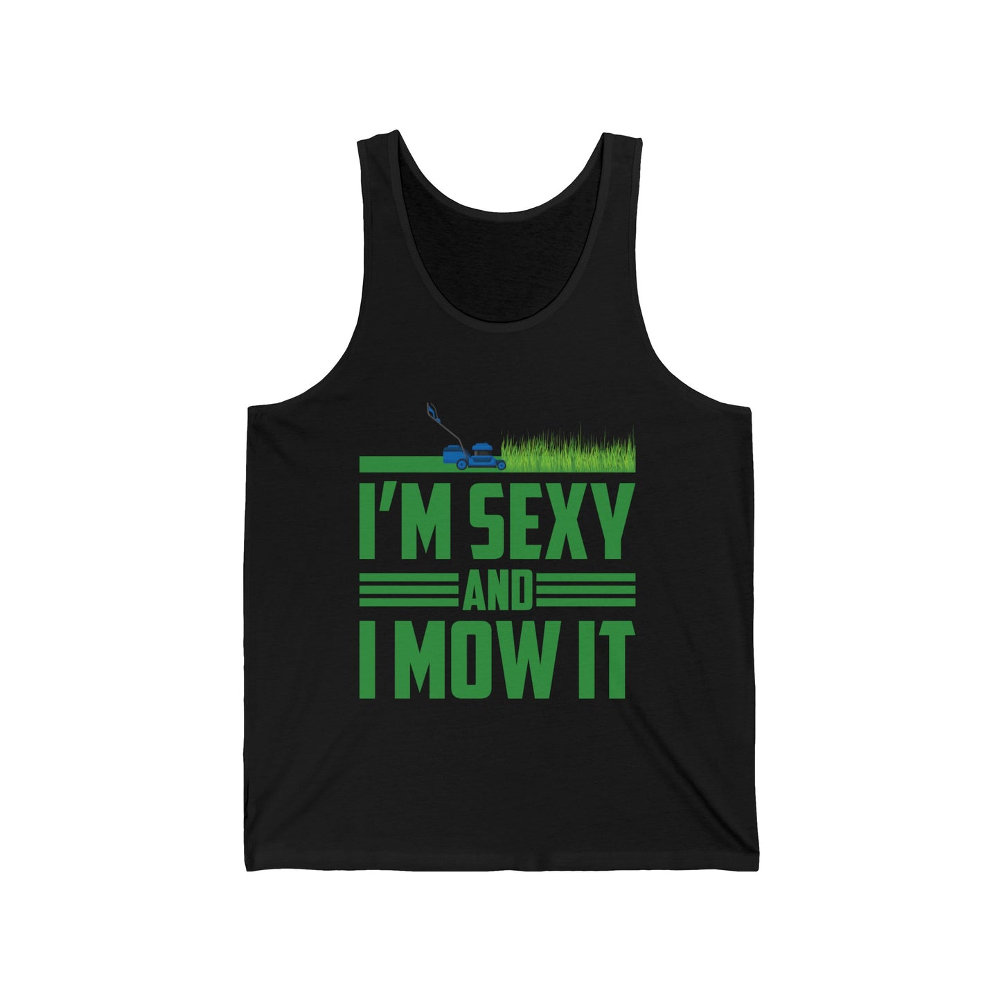 Funny Im Sexy and I Mow It Retro Grass Lawn Mower Tank Top