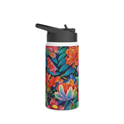 Floral Fiesta Pattern Stainless Steel Water Bottle with Twist-on Lid and Double-Wall Vacuum Insulation