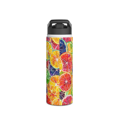 Citrus Burst Vibrant Pattern Stainless Steel Water Bottle with Twist-on Lid and Double-Wall Vacuum Insulation