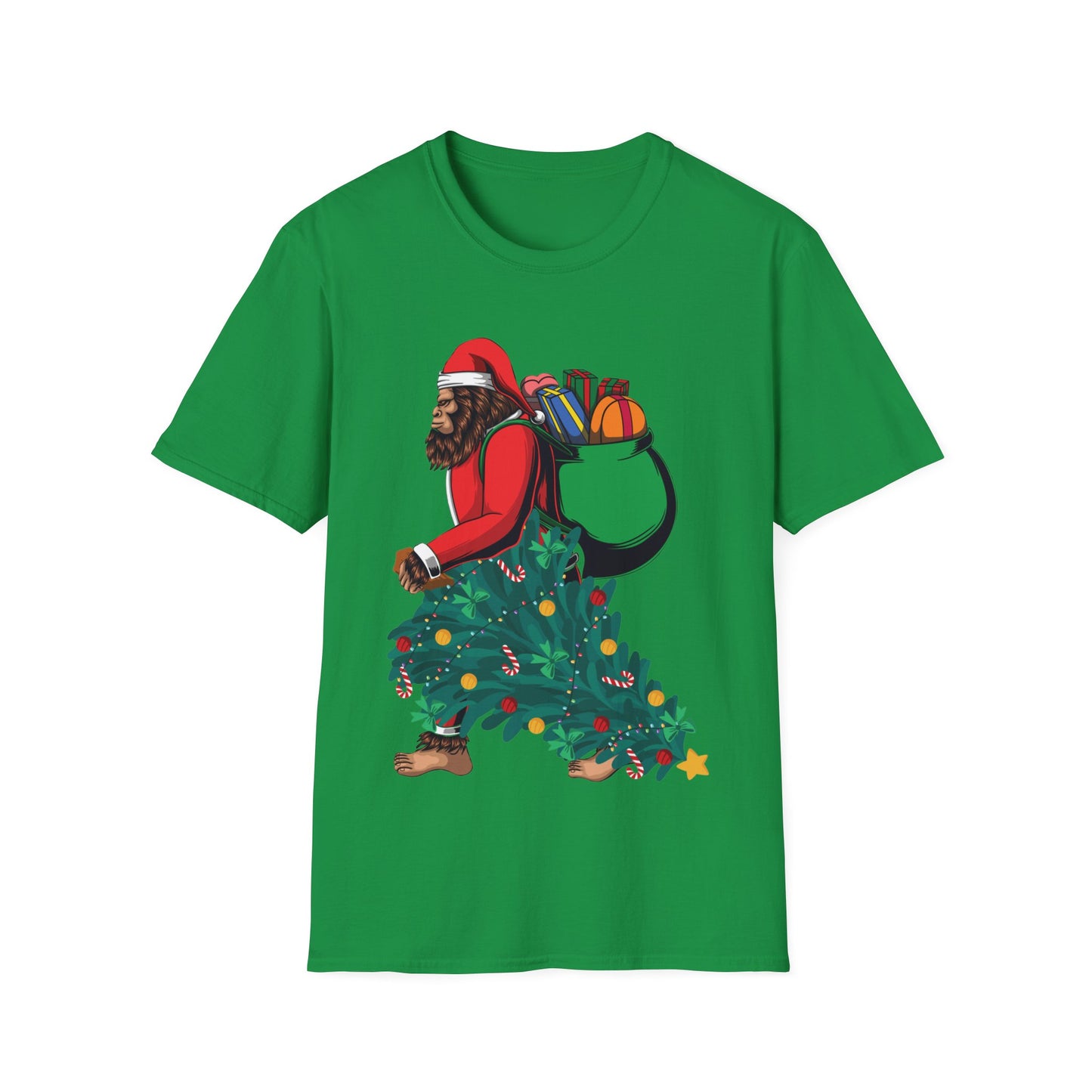 Bigfoot Santa Christmas Tree Lights Gifts Funny Xmas Sasquatch T-Shirt For Men Women T-Shirt