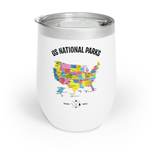 62 National Parks Map Gifts US Park Camping Hiking Chill Wine Tumbler Men Women