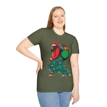 Bigfoot Santa Christmas Tree Lights Gifts Funny Xmas Sasquatch T-Shirt For Men Women T-Shirt