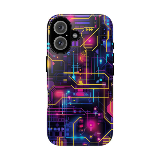 Cyberpunk Neon Vibrant Pattern iPhone 16 Pro Max Plus Case Wireless Charging Compatible Tough Cases Protection, Magnetic Phone Case for iPhone Classic Series