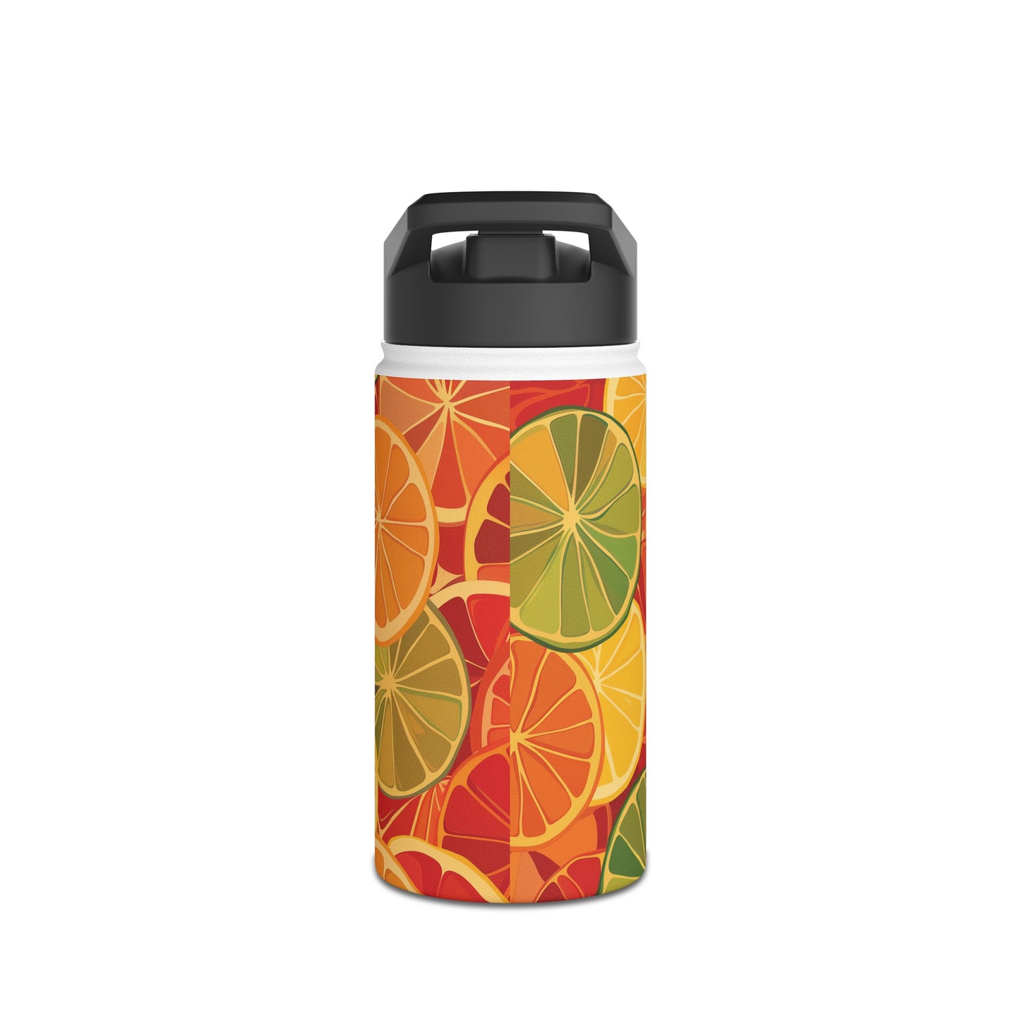 Citrus Burst Pattern Stainless Steel Water Bottle with Twist-on Lid and Double-Wall Vacuum Insulation