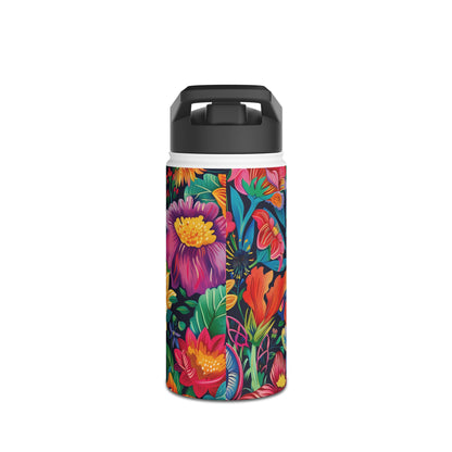 Floral Fiesta Pattern Stainless Steel Water Bottle with Twist-on Lid and Double-Wall Vacuum Insulation