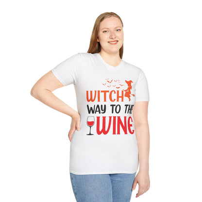 Women's Witch Way To The Wine Funny Wine Drinking Halloween Party T-Shirt