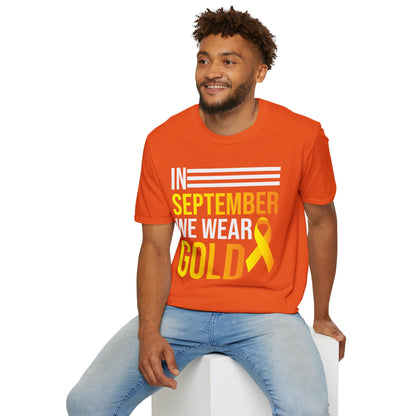 In September We Wear Gold Childhood Cancer Awareness Shirt for Men Women T-Shirt