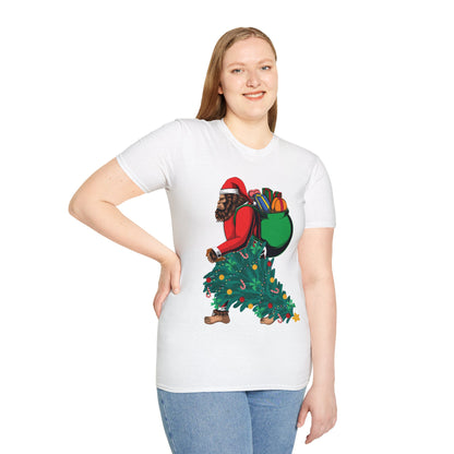 Bigfoot Santa Christmas Tree Lights Gifts Funny Xmas Sasquatch T-Shirt For Men Women T-Shirt