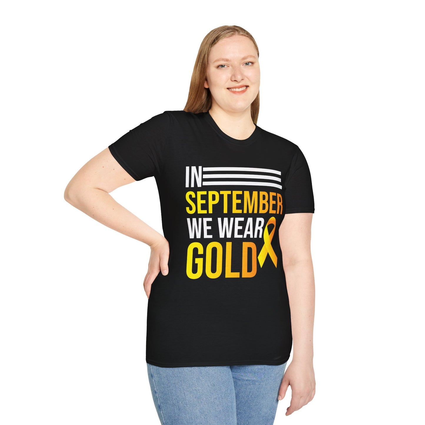 In September We Wear Gold Childhood Cancer Awareness Shirt for Men Women T-Shirt