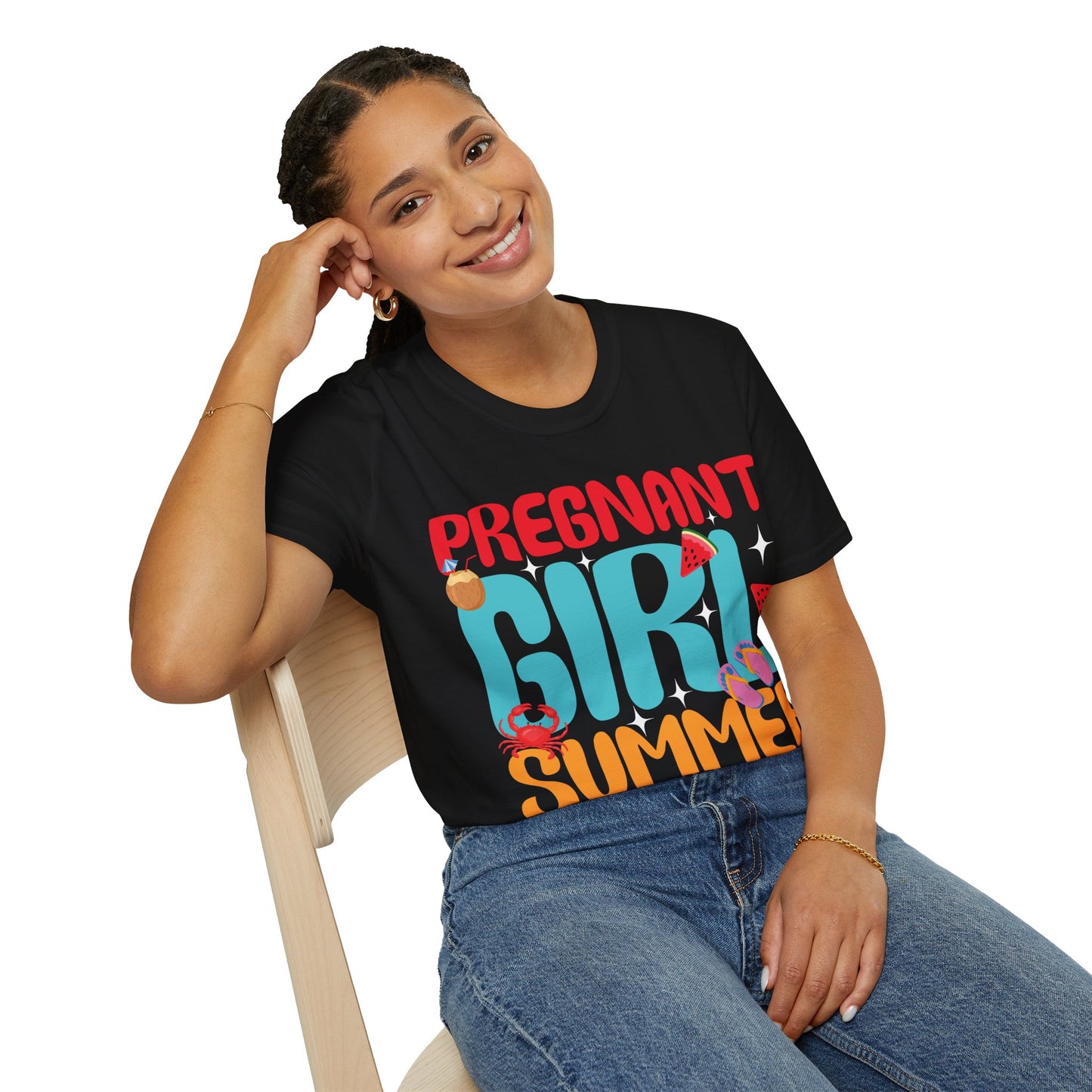 Groovy Pregnancy Reveal Pregnant Girl Summer T-Shirt For Baby Shower T-Shirt
