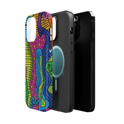 Abstract Rainbow Colored Pattern iPhone 13 14 15 Pro Max Plus Case Compatible with MagSafe Tough Cases Protection, Magnetic Phone Case for iPhone  Classic Series