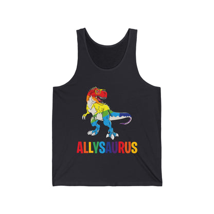 Allysaurus Dinosaur In Rainbow Flag For Ally LGBT Pride Gift Tank Tops