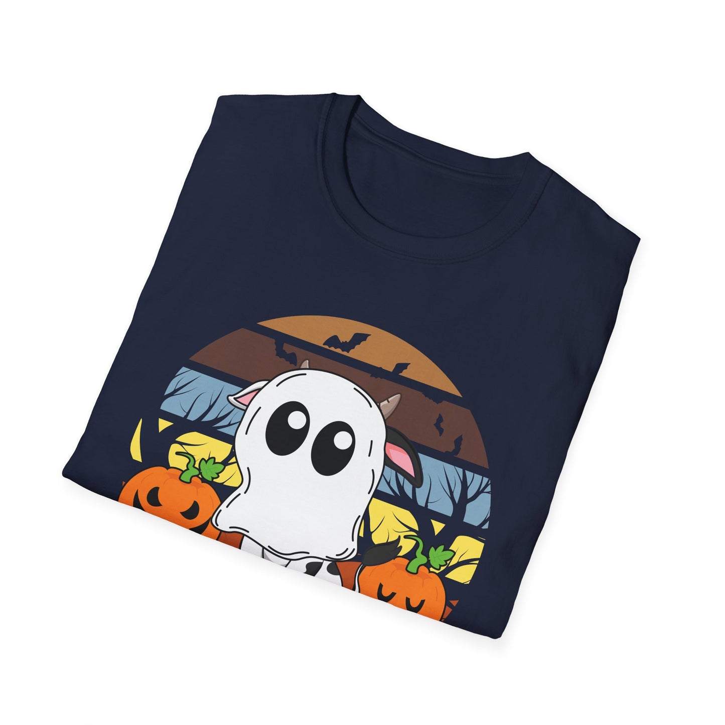 Funny Moo I Mean Boo Halloween Ghost Cow Pumpkin  T-Shirt Men Women