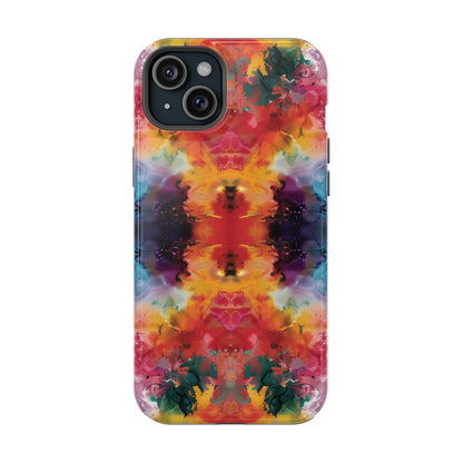 Tie-Dye Dream Vibrant Pattern iPhone 13 14 15 Pro Max Plus Case Compatible with MagSafe Tough Cases Protection, Magnetic Phone Case for iPhone  Classic Series