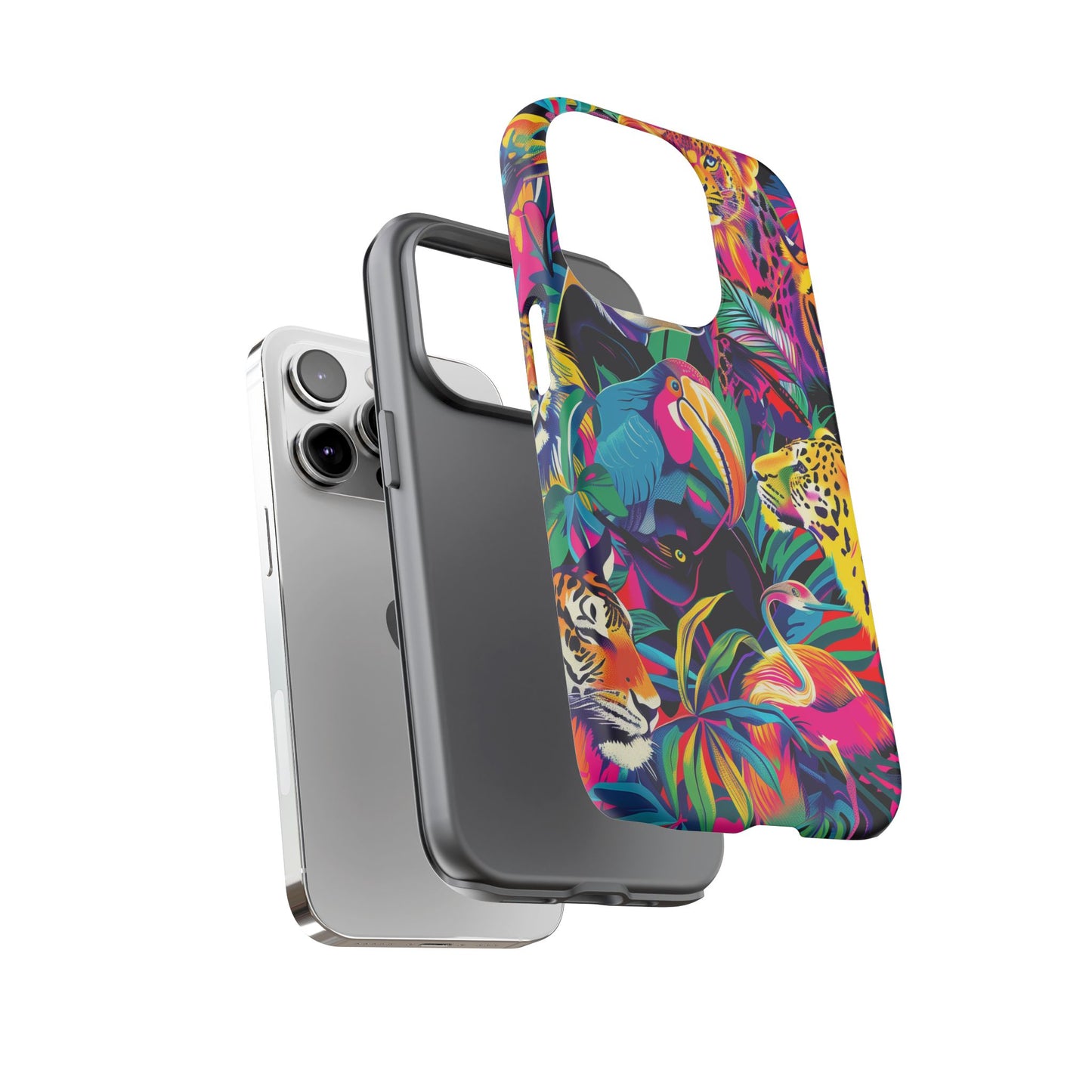Animal Collage Pattern iPhone 13 14 15 16 Pro Max Plus Case Wireless Charging Compatible Tough Cases Protection, Magnetic Phone Case for iPhone Classic Series