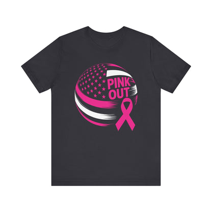 Volley Ball Pink Ribbon Breast Cancer Awearness USA Flag T-Shirt For Men Women