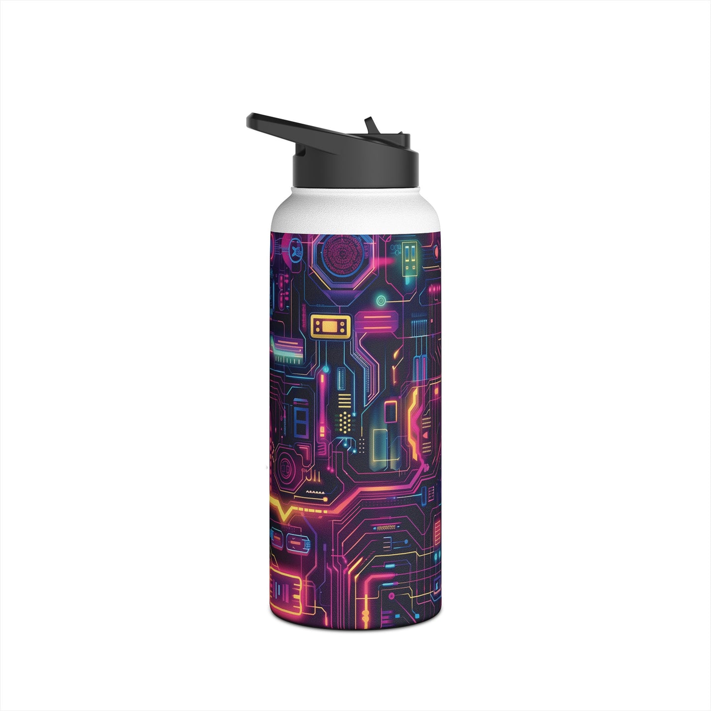 Cyberpunk Neon Pattern Stainless Steel Water Bottle with Twist-on Lid and Double-Wall Vacuum Insulation