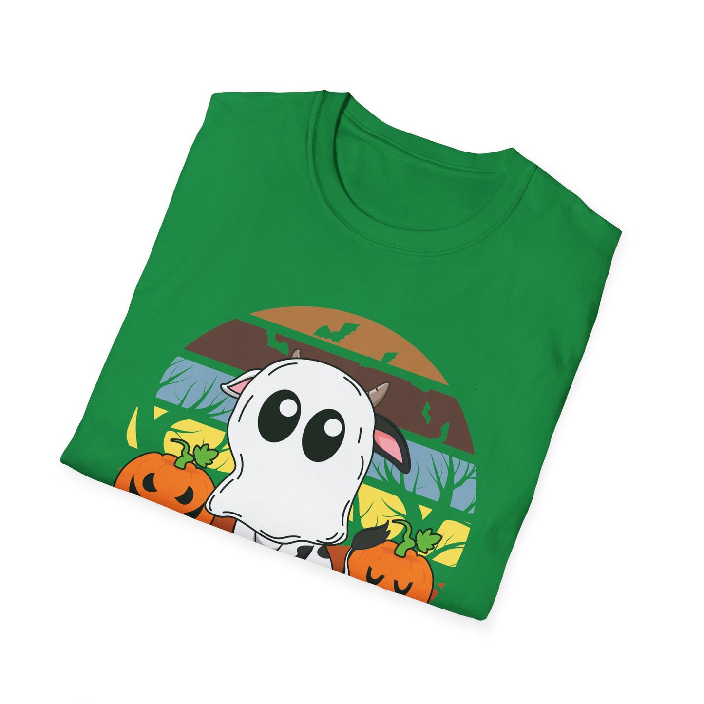 Funny Moo I Mean Boo Halloween Ghost Cow Pumpkin  T-Shirt Men Women