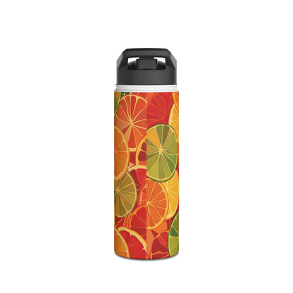 Citrus Burst Pattern Stainless Steel Water Bottle with Twist-on Lid and Double-Wall Vacuum Insulation