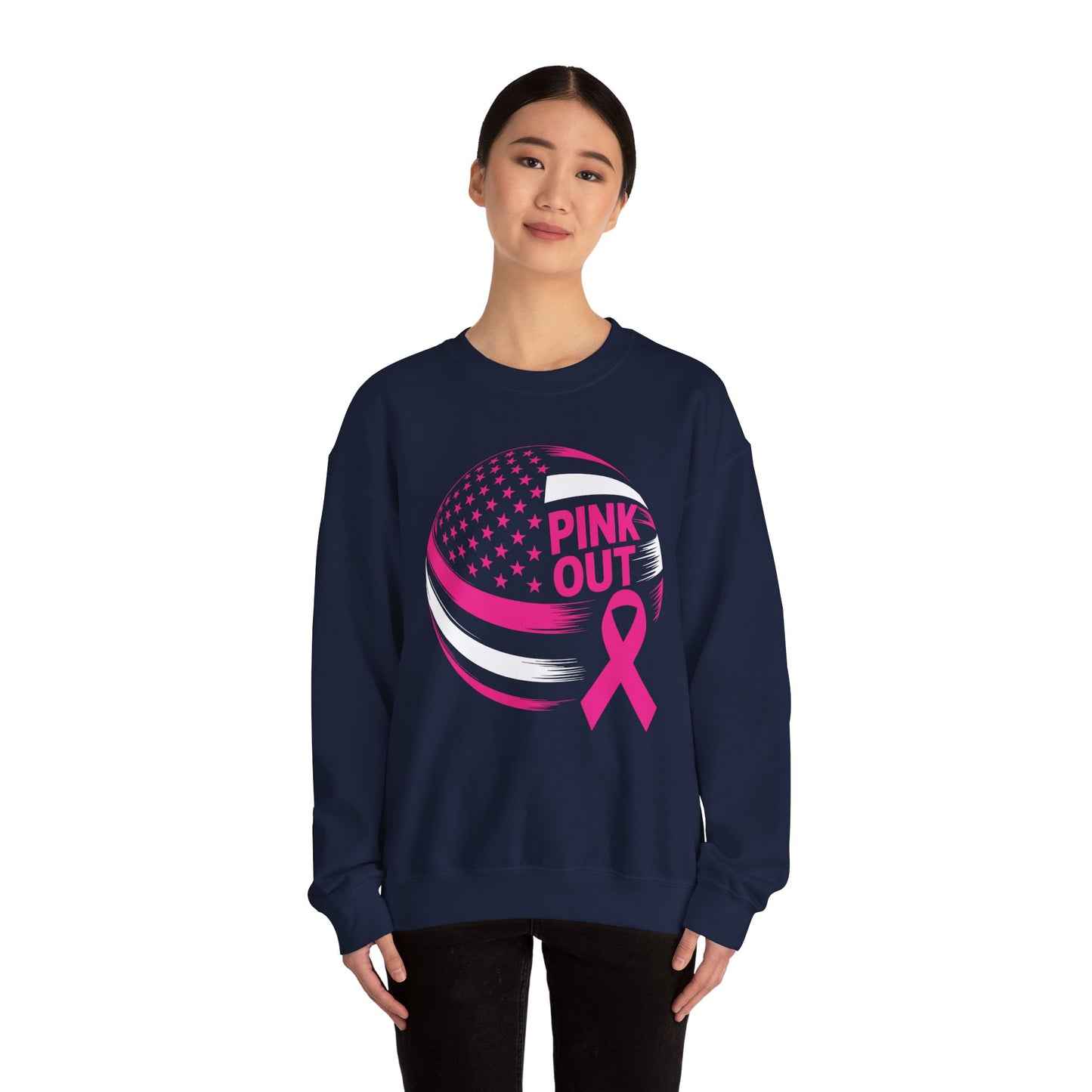 Volley Ball Pink Ribbon Breast Cancer Awearness USA Flag Sweatshirt For Men Women