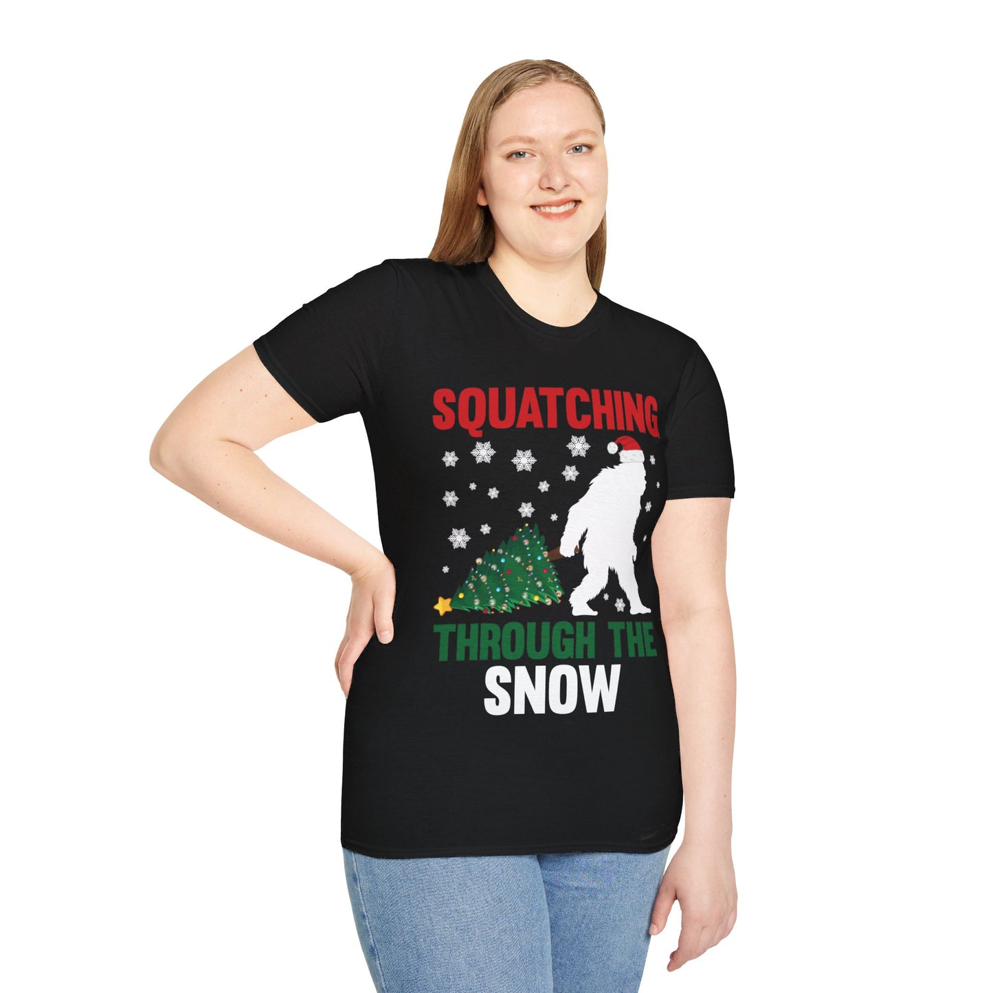 Squatching Through The Snow Funny Bigfoot Christmas Sasquatch T-Shirt