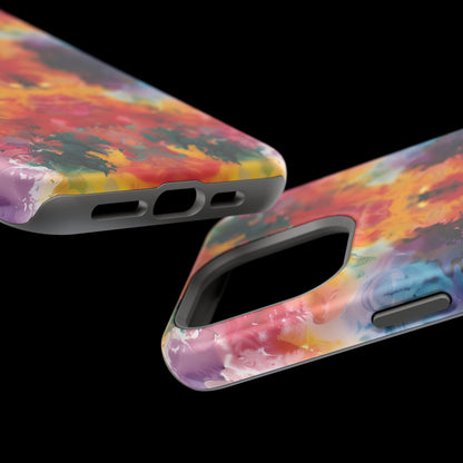 Tie-Dye Dream Vibrant Pattern iPhone 13 14 15 Pro Max Plus Case Compatible with MagSafe Tough Cases Protection, Magnetic Phone Case for iPhone  Classic Series