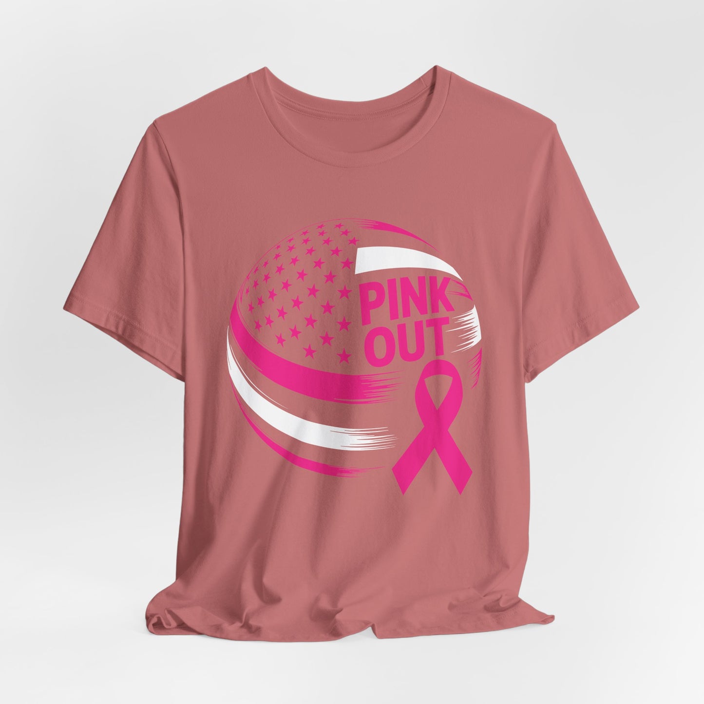 Volley Ball Pink Ribbon Breast Cancer Awearness USA Flag T-Shirt For Men Women