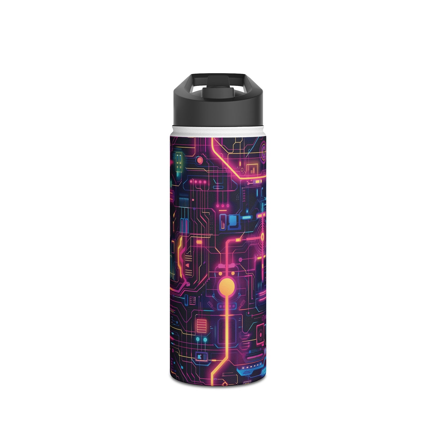 Cyberpunk Neon Pattern Stainless Steel Water Bottle with Twist-on Lid and Double-Wall Vacuum Insulation