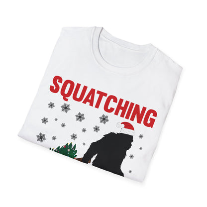 Squatching Through The Snow Funny Bigfoot Christmas Sasquatch T-Shirt